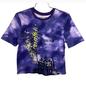 DISNEY PARKS DISNEYLAND HAUNTED MANSION Cropped T-Shirt Tie Dye Purple Size Med.